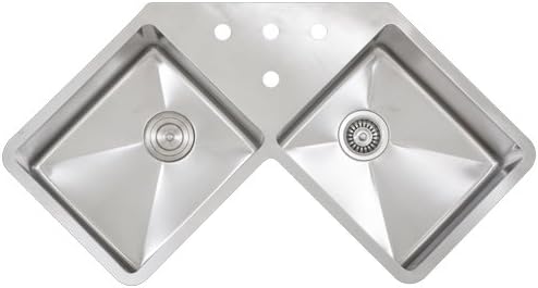 36" TR-1400 Undermount Double Equal Bowl Stainless Steel 16 Gauge Corner Butterfly Square Hand Made Kitchen Sink with Tight Radius Corners