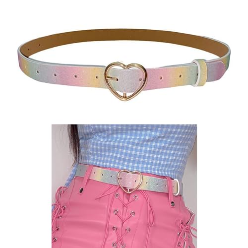 Women Sweet Rainbow Color Waist Belt Gold Heart Shape Buckle Belt Dress Women Casual Wear Waist Belt2