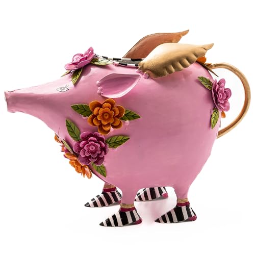 MACKENZIE-CHILDS Patience Brewster Portia Pig Watering Can, Iron Outdoor Watering Can for Plants