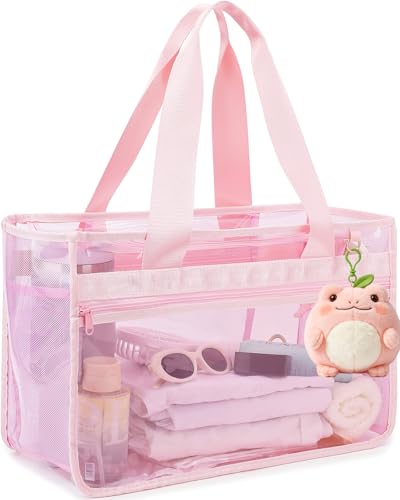 Image of Fammart Iridescent Clear Beach Bags Waterproof Sandproof for Women, Large Jelly Tote Zipper Pool Bag Cruise Essentials 2026