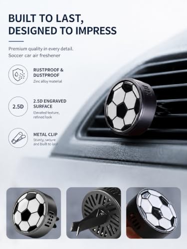 Image of Soccer Car Vent Clip Air Freshener, Football Magnetic Metal Holder with Refill Pads