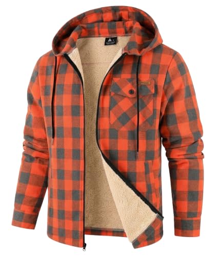ZITY Mens Flannel Jacket Plaid Zip Up Hoodie Fleece Sherpa Lined Sweatshirt - image 1
