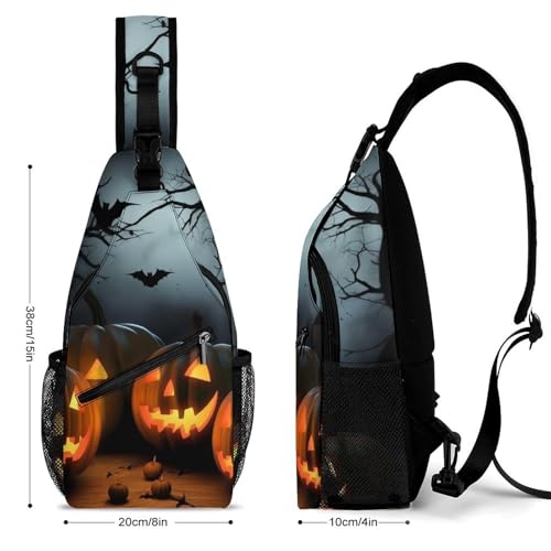 Mochila tipo Sling con diseño de calabazas de Halloween miniatura 2