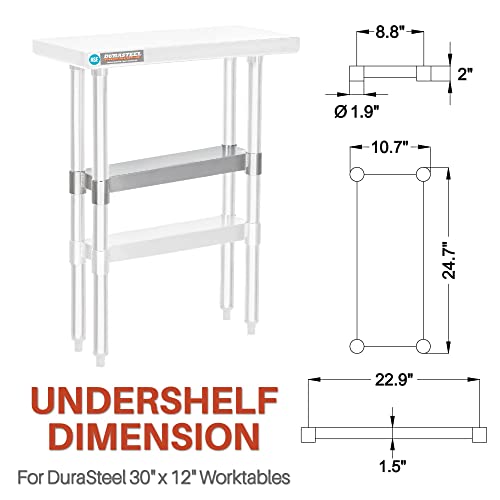 Image of DuraSteel Galvanized Under Shelf for Work Tables - Extra Adjustable Lower Shelf for 30 inch x 12 inch Stainless Steel and Wooden Worktables - Fits for use in Restaurant, Warehouse, Home, Kitchen, Garage