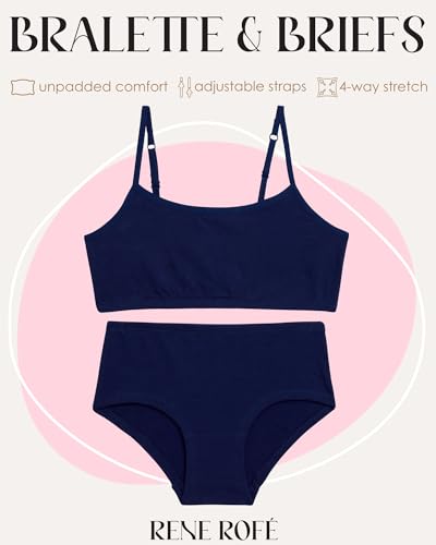 Rene Rofe Girls Underwear Set - 10 Piece Cotton Cami Bralette & Hipster Briefs Matching Training Bras & Panty Set (7-14)2