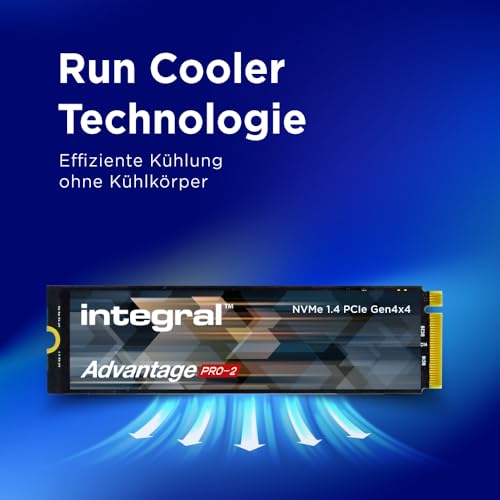 Image of Integral 2TB Advantage Pro-2 M.2 2280 PCIe Gen4 x4 NVMe 1.4 SSD up to 7300MB /s read and 6400MB /s write run cooler technology - no heatsink improved reliability for gaming editing rendering