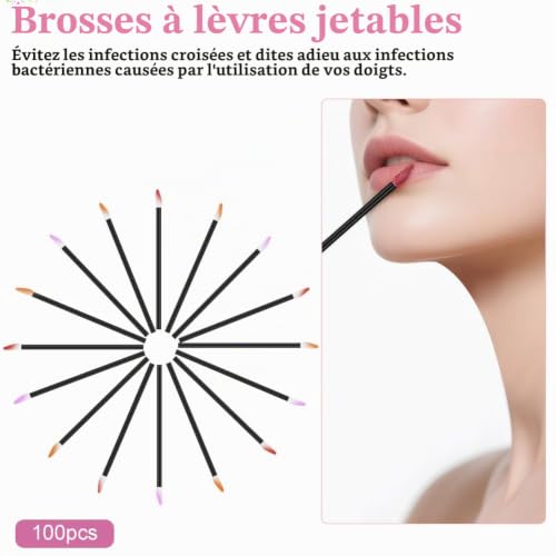 Alaoo 100pcs Pinceaux Lèvre Jetables, Brosse à lèvres, Noir – vue 3
