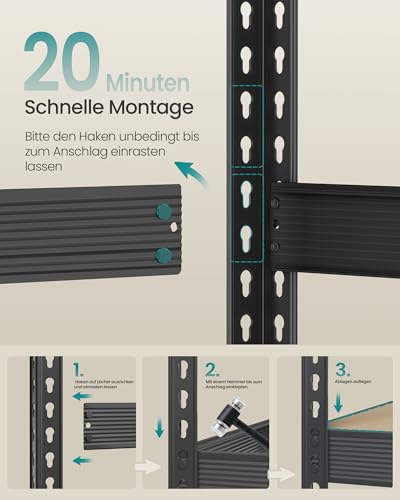 SONGMICS Schwerlastregal, Standregal, 4 Ablagen aus 8 mm dickem MDF, Lagerregal, Aufbewahrungsregal, bis 2000 kg belastbar, Keller, Garage, Lagerraum, tintenschwarz, 60 x 200 x 183 cm, GLR728BZ01