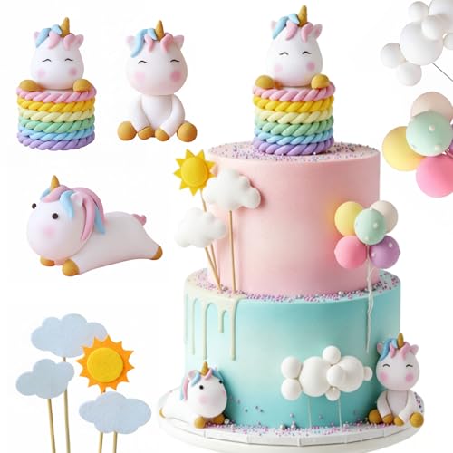 BondEron Juego de 9 piezas de decoración de unicornio para tartas, decoración de tartas de cuerno arcoíris, decoración para fiestas de cumpleaños, reutilizables, decoración de tartas
