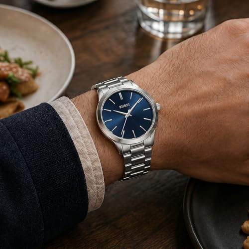 Image of BUREI Men's Wrist Watch, Analog Stainless Steel Dress Waterproof Quartz Watch for Men with Japanese Movement,Refined Gifts for Men, Boyfriend, Husband, Dad