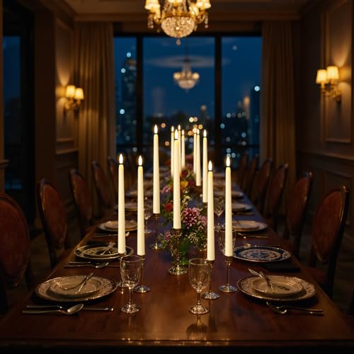 Image of GenSwin 26 Pcs Flameless Taper Candles with 3D Wick, Long LED Taper Candles Battery Operated, Flameless Battery Tall Candlesticks for Home Party Wedding Christmas Decorations(Ivory, D0.78 inch x H11 inch)