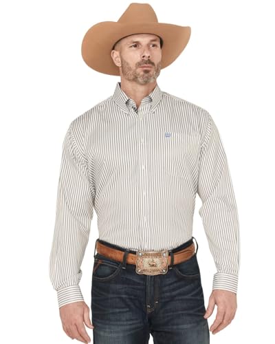Cinch Men's Cream Striped Long Sleeve Button Shirt