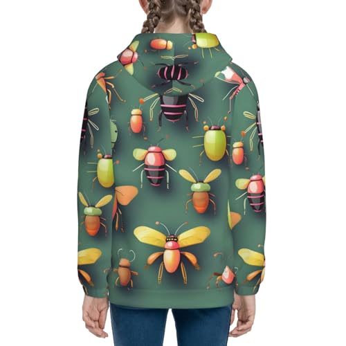 Insect Atlas Print Girls Athletic Zip Up Hoodies,Sweatshirts with Pockets Long Sleeve Hooded Jackets, for 7-18 Y4