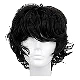 Alibuy 13 Inch Dark Black Short Curly Cosplay Wigs with Bang for Men Costume Halloween Party (Dark Black)