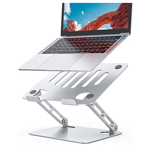HUANUO Adjustable Laptop Stand, Aluminum Laptop Riser, Ergonomic Laptop Stand for Desk, Notebook Computer Stand Holder Compatible with 10-17 Inch Laptops, Silver, HNLS07S
