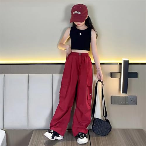 Girls Cargo Pants Fall Fashion Casual Wide Leg Sweatpants Fleece Straight Jogger Pants with Multi Pockets2