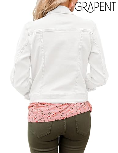 GRAPENT Women's Basic Button Down Long Sleeve Stretchy Jean Trucker Denim Jacket2