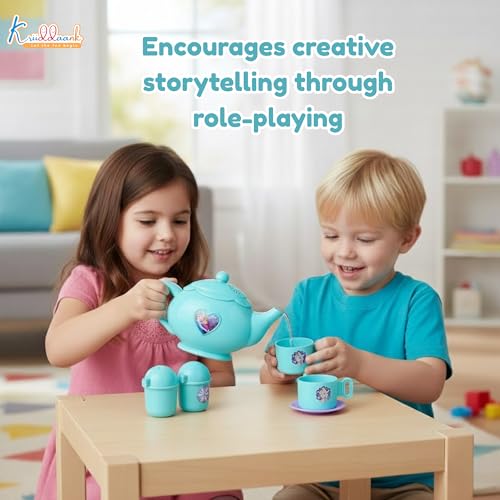 Image of Frozen Tea Party Set for Girls - Elsa & Anna 15-Piece Trolley Playset with Electronic Kettle, Realistic Boiling Sounds & Lights - Interactive Pretend Play Kitchen Toy for Kids Ages 3+