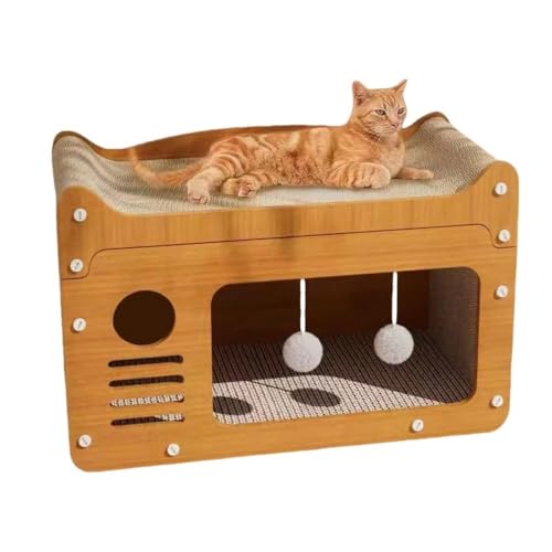 Brfveob 段ボール製キャットハウス ラウンジベッド キャッスル インタラクティブ 爪研ぎ スクラッチャーボード キティコンドミニアム キティ室内猫用 ペットおもちゃ (二段式キャットハウス シングルドア,56サイズ)