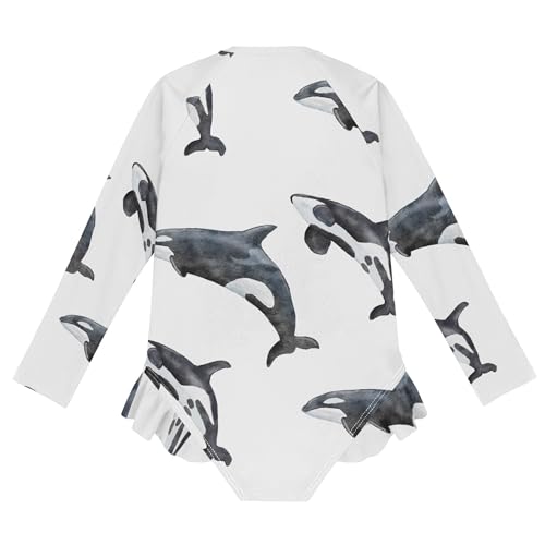Image of Baby Girl Bathing Suit Long Sleeve UPF 50+ One Piece Toddler Swimsuit