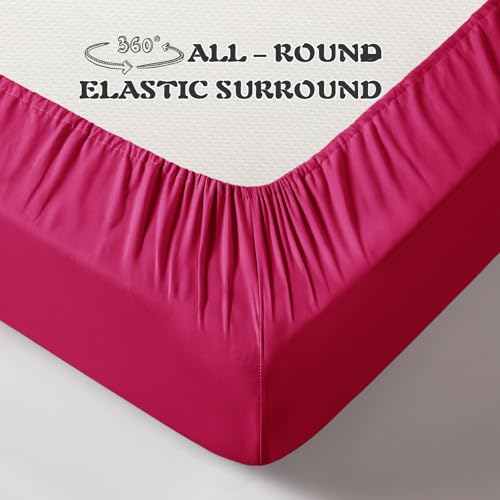 Image of KKJIAF 3 Piece Toddler Sheet Set Microfiber, Includes a Flat Sheet, a Fitted Sheet and a Ruffle Pillowcase, Hot Pink