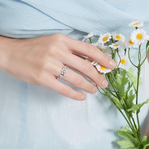 THELANDA Genuine Moissanite or Simulated Diamond Sterling Silver Marquise 8.8mm Wide Vine Fligree Leaves Branch Ring Wedding Band4