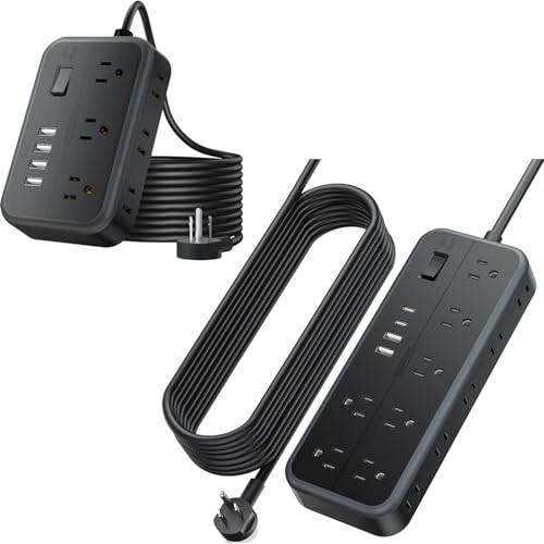 NTONPOWER-US-Direct Extension Cord 25 Ft NTONPOWER Long Extension Cord with 6/14 Widely Spaced Outlet, Power Strip with 4 USB Port(2 USB-C), Wall Mount for Home Office, Dorm Room and Nightstand, Black