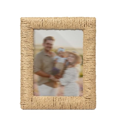 Boho Picture Frame, Crafted With Seagrass and Paper Rope, Featuring Real Glass for Clear Display, Perfect for Both Wall and Tabletop Placement, Ideal for Mom, Grandma, Family, or Friends
