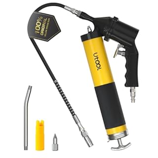 UTOOL Pneumatic Grease Gun | 6000 PSI Air Operated Grease Gun Kit, 14 oz Capacity, 18 Inch Resin Flex Hose, 1 Extension Bend Pipe, 1 Sharp Type Nozzle, 1 Basic Coupler, 1 Zerk Cleaner