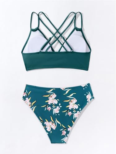 Image of Fanuerg Women's Sexy V Neck Bikini Sets Hollow Out Two Piece Swimsuits Cutout Mid Waist Bathing Suit
