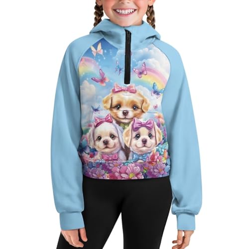 Girls Sweatshirt Graphic Hoodies for Kids Zip Up Hooded Pullover Cute Crop Tops Fall Jackets with Pockets 5-14