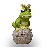 DRULINE- Froschkönig XXL Gartenfigur Dekoration Garten für Draußen mit Goldener Krone zum hinstellen aus Keramikgemisch Wetterfest L x B x H 25 x 25 x 47 cm grün grau