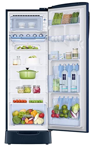 Image of Samsung 246L 3 Star Inverter Direct-Cool Single Door Refrigerator Appliance (RR26C3893CU /HL,Camellia Blue) Base Stand Drawer