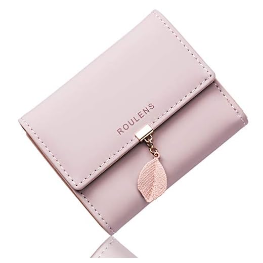 Roulens Cartera de Mujer con RFID Monedero Corto Adorno Hoja Colgante Cartera Minimalista con Bolsillo de Cremallera para Monedas