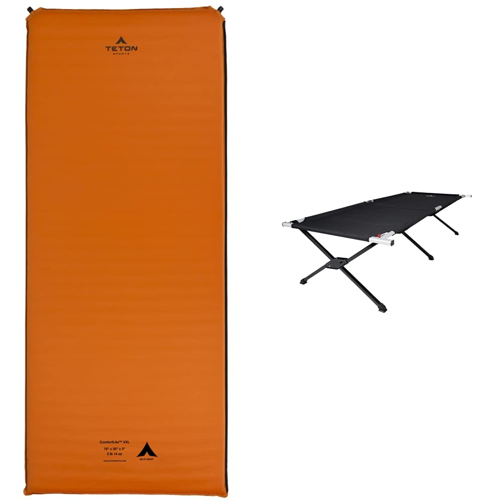 Lit De Camp Universel TETON Sports - 85,5" X 35,5" - Pliant Et Portable - Noir