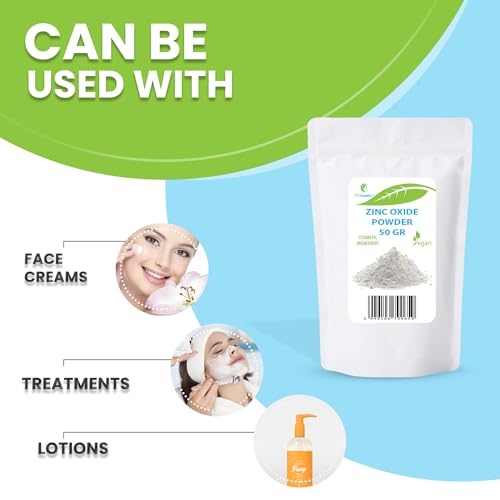 Zinc Oxide Powder - 50 gr - Cosmetic Ingredient, High-Purity Material, Non-Nano