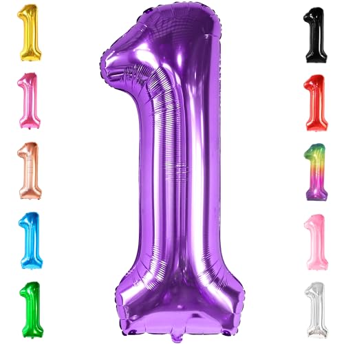 Image of Katchon, 40 Inch Purple Number 1 Balloons For 1st Birthday Decorations