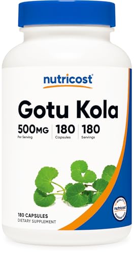 Nutricost Gotu Kola 500mg 180 Capsules Vegetarian Gluten-Free GMO-Free