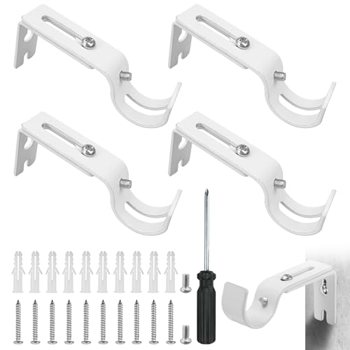 Soporte de Barra de Cortina Ajustable,4 Piezas Soporte de Metal para Barra de Cortina,Soporte para Barra Cortina,Soporte Cortina Compatible con un Diámetro Máximo de 20 mm-25 mm (Blanco)