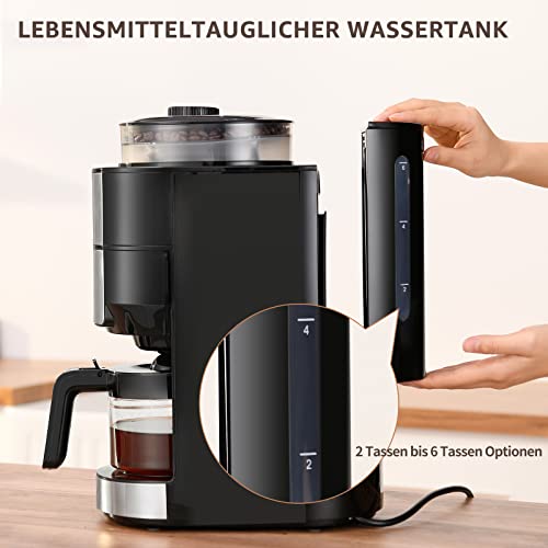 AiHom kaffeemaschine mit mahlwerk,filterkaffeemaschine mit Glaskanne,Warmhaltefunktion 35 Minuten,Kegelmahlwerk,2/4 / 6… – Bild 5