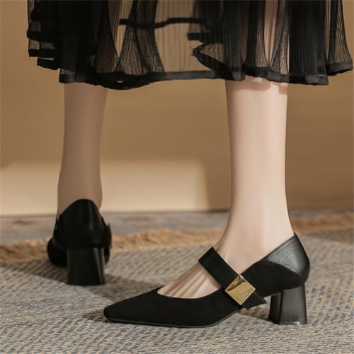 Women's Mary Jane Flats Chunky Low Heels Shoes Retro Suede Ballet Flats Ankle Strap Buckle Pumps Wedding Dressy Shoes 20253