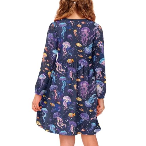 Uourmeti Crewneck Dresses with Pockets Button Down Midi Dress for Girls Long Sleeve A-Line Dresses2