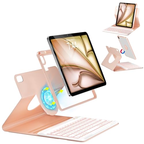 Image of OYEEICE Keyboard Case for iPad Air 13-inch (M2) 2024 | for Pro 12.9-inch 6th /5th /4th /3rd Gen 2022, 360 Rotatable, 7-Colors Backlit Wireless Keyboard, Slim Folio with Pencil Holder