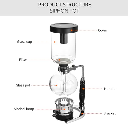 Cafetière à siphon 5 tasses avec pince réglable et verre borosilicate