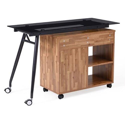 Image of Urban Ladder Niccol Glass Top Adjustable Study Table (Finish : Golden Oak)