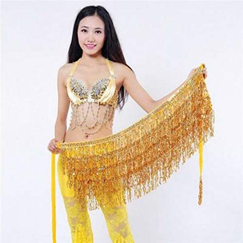 Image of VRITRAZ Women's Chiffon Belly Dance Hip Scarf Waistband Belt Skirt Mixed Colors Beads and Golded Coins