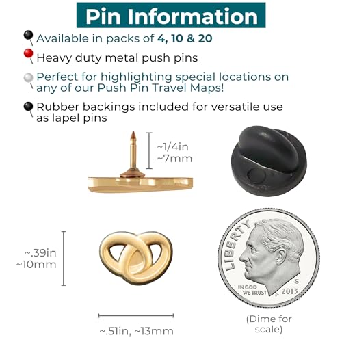 Image of Wedding Rings Push Pins - Gold Intertwined Wedding Rings Map Pins for Cork Boards, Maps, or Lapel Use - Designed in USA - Set of 20