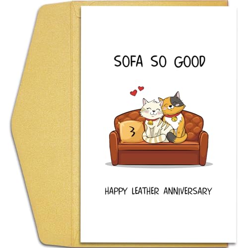 Qiliji-Funny-Cats-3rd-Anniversary-Card-Happy-Leather-Anniversary-Pun-Card-for-Husband-Wife-Cute-Third-Wedding-Anniversary-Card-for-Men-Women-3-Years-Anniversary-Card-Gift-for-Couple