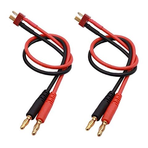 FLY RC 2Packs T-Plug Deans Style Connector to 4mm Banana Plugs Battery Charge Lead Adapter 14awg 30cm Cover