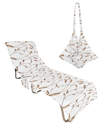 Autumn Wheat Beach Chair Towel Covers for Chaise Lounge with Side Pocket, Soft Plush Pool Towels Cover for Patio Sunbathing Outdoor 29''x85'' Watercolor Harvest Fall Leaves